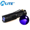 Mini poderoso UV 395nm LED Ligh roxo Blacklight portátil Zoom pequena luz UV